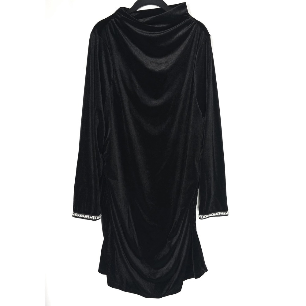 ANTHROPOLOGIE Women New Mini Dress 3X Plus Maya Ruched Cowl Neck Shine Cuff Mesh - Picture 7 of 15